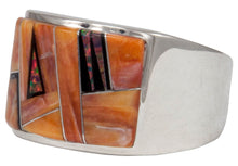 Load image into Gallery viewer, Navajo Native American Orange Shell and Created Opal Ring Size 12 by Calvin Begay SKU231406