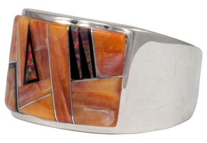 Navajo Native American Orange Shell and Created Opal Ring Size 12 by Calvin Begay SKU231406