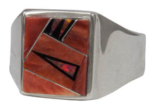 Load image into Gallery viewer, Navajo Native American Orange Shell and Created Opal Ring Size 12 1/4 by Calvin Begay SKU231407