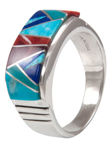 Navajo Native American Turquoise and Lapis Inlay Ring Size 11 3/4 by Calvin Begay SKU231416