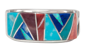 Navajo Native American Turquoise and Lapis Inlay Ring Size 11 3/4 by Calvin Begay SKU231416