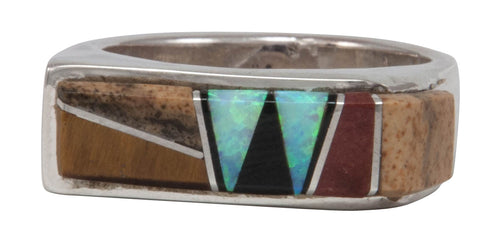 Navajo Native American Tiger Eye and Lab Opal Inlay Ring Size 6 by Calvin Begay SKU231425