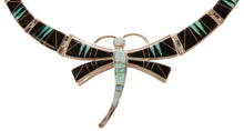 Load image into Gallery viewer, Navajo Native American Lab Opal and Jet Dragonfly Necklace by Calvin Begay SKU231460