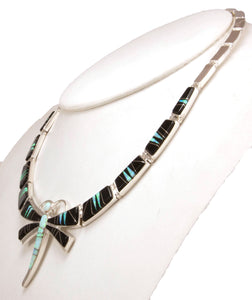 Navajo Native American Lab Opal and Jet Dragonfly Necklace by Calvin Begay SKU231460