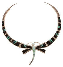 Load image into Gallery viewer, Navajo Native American Lab Opal and Jet Dragonfly Necklace by Calvin Begay SKU231460