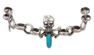 Navajo Native American Turquoise Skull and Crossbones Link Bracelet by Everett Jones SKU231507