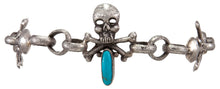 Load image into Gallery viewer, Navajo Native American Turquoise Skull and Crossbones Link Bracelet by Everett Jones SKU231507
