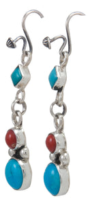 Navajo Native American Sleeping Beauty Turquoise and Coral Earrings by Martha Willeto SKU231560