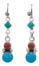 Load image into Gallery viewer, Navajo Native American Sleeping Beauty Turquoise and Coral Earrings by Martha Willeto SKU231560