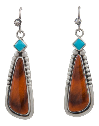 Navajo Native American Sleeping Beauty Turquoise and Spiny Oyster Shell Earrings by Martha Willeto SKU231566