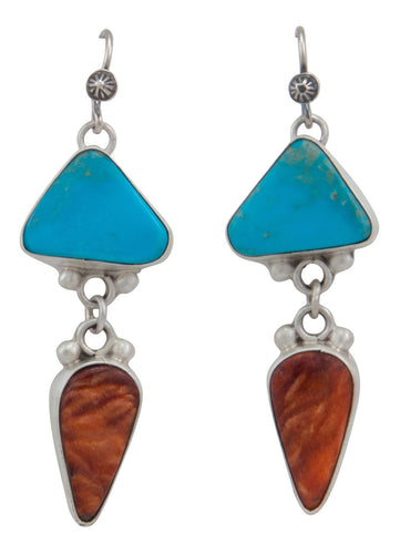 Navajo Native American Kingman Turquoise and Spiny Oyster Shell Earrings by Martha Willeto SKU231573