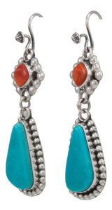 Navajo Native American Turquoise Mountain and Orange Shell Earrings by Willeto SKU231575