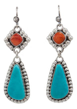 Load image into Gallery viewer, Navajo Native American Turquoise Mountain and Orange Shell Earrings by Willeto SKU231575