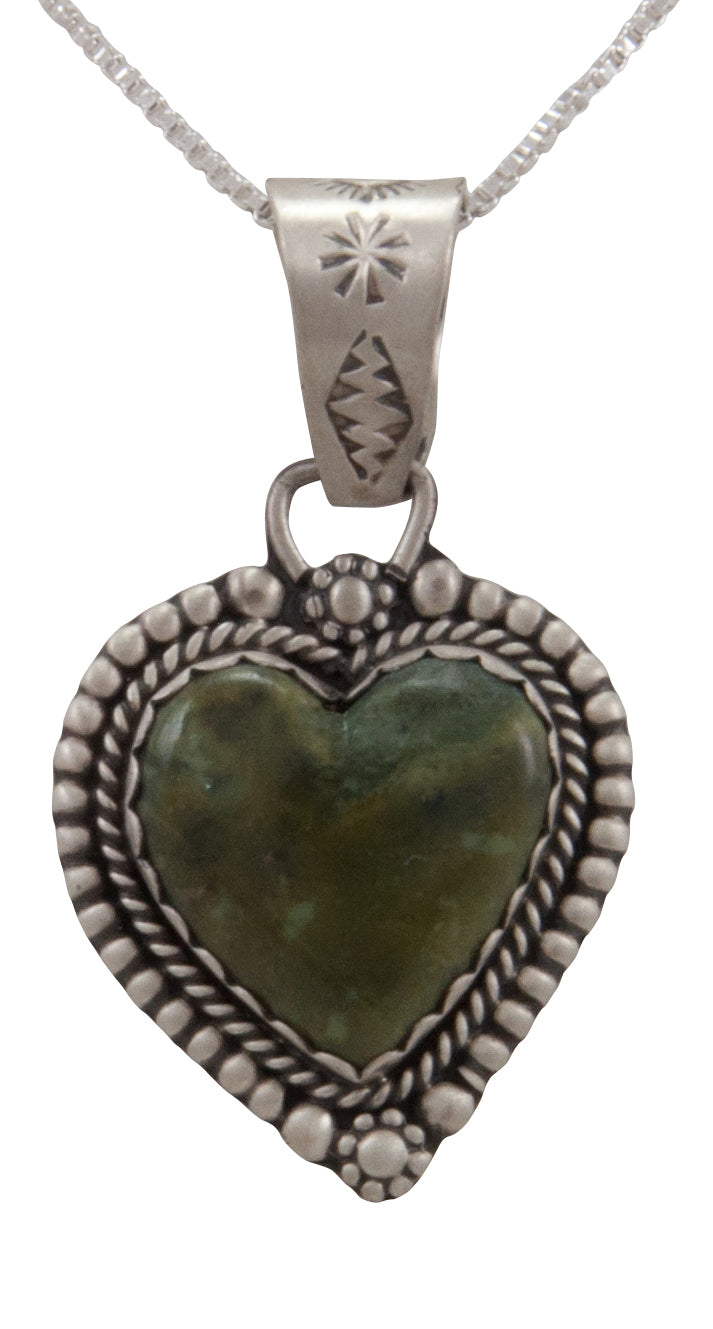 Navajo Native American Ricolite Heart Pendant Necklace by Martha Willeto SKU231655