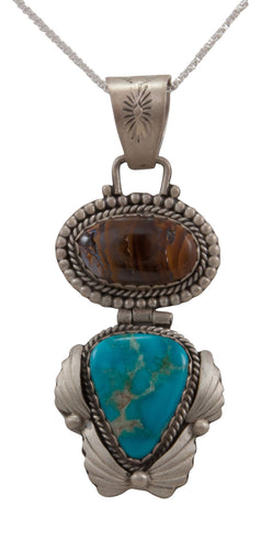 Navajo Native American Koroit Opal and Blue Gem Turquoise Pendant Necklace by Willeto SKU231666
