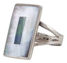 Load image into Gallery viewer, Zuni Native American Mother of Pearl and Turquoise Inlay Ring Size 7 1/4 by Harlan Coonsis SKU231692