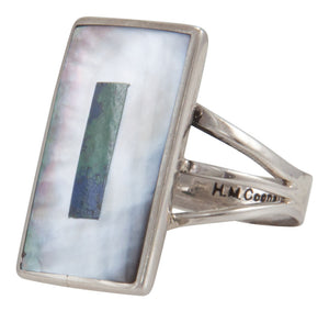 Zuni Native American Mother of Pearl and Turquoise Inlay Ring Size 7 1/4 by Harlan Coonsis SKU231692