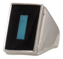 Load image into Gallery viewer, Zuni Native American Turquoise and Jet Inlay Ring Size 10 1/2 by Harlan Coonsis SKU231694
