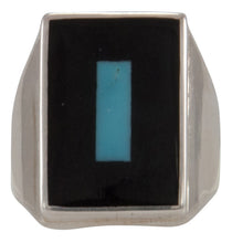 Load image into Gallery viewer, Zuni Native American Turquoise and Jet Inlay Ring Size 10 1/2 by Harlan Coonsis SKU231694