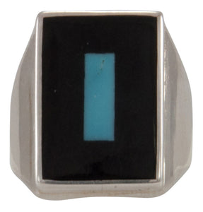 Zuni Native American Turquoise and Jet Inlay Ring Size 10 1/2 by Harlan Coonsis SKU231694