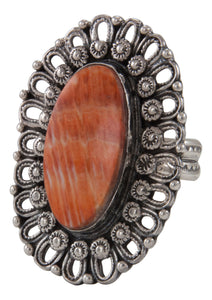 Navajo Native American Orange Spiny Oyster Shell Ring Size 8 1/2 by James SKU231696