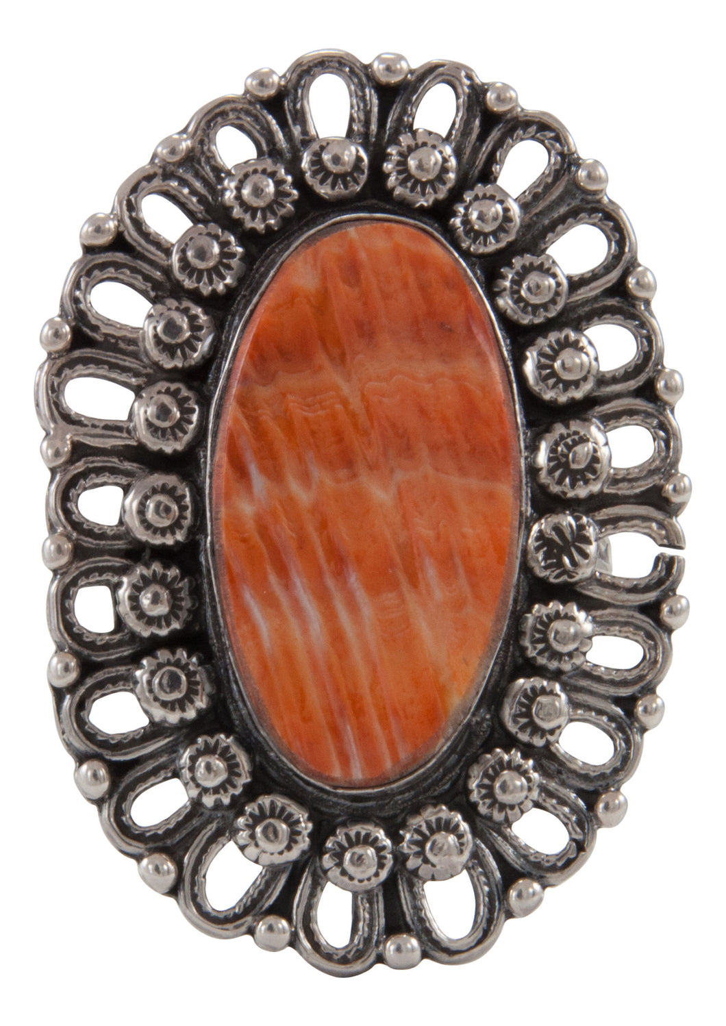 Navajo Native American Orange Spiny Oyster Shell Ring Size 8 1/2 by James SKU231696