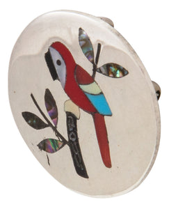 Zuni Native American Coral Parrot Pin and Pendant by Sanford Edaakie SKU231843