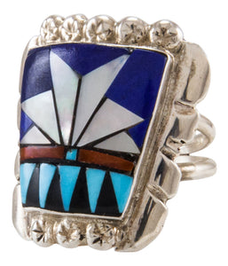 Zuni Native American Turquoise and Lapis Ring Size 8 1/2 by Ola Eriacho SKU231873