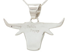 Load image into Gallery viewer, Navajo Native American White Agate and Jet Steer Head Pendant Necklace by Calvin Begay SKU231908