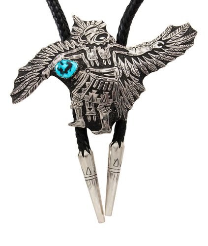 Navajo Native American Kingman Turquoise and Sterling Silver Eagle Dancer Bolo Tie by Richard Singer SKU231915