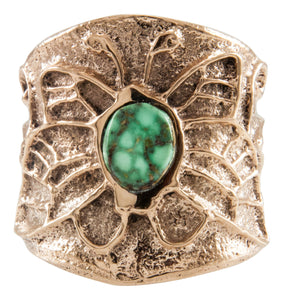 Navajo Native American Carico Lake Turquoise and 14K Yellow Gold Ring Size 8 3/4 by Merle House SKU231937