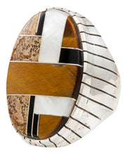 Load image into Gallery viewer, Navajo Native American Tiger Eye and Onyx Inlay Ring Size 10 1/4 by Ray Jack SKU231938