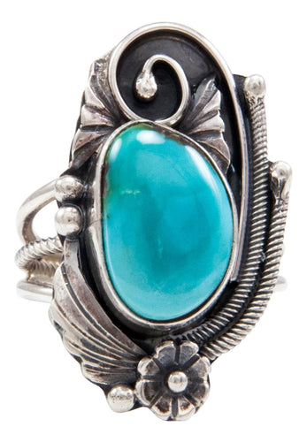 Navajo Native American Kingman Turquoise Ring Size 5 1/2 by Lorenzo Juan SKU232053