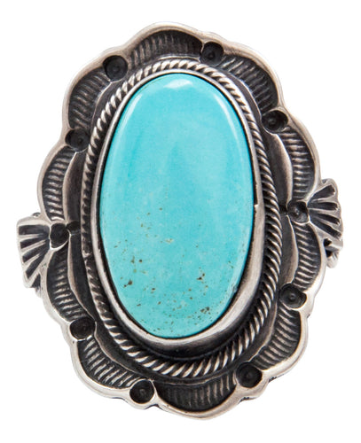 Navajo Native American Kingman Turquoise Ring Size 5 3/4 by Lorenzo Juan SKU232055