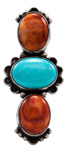 Load image into Gallery viewer, Navajo Native American Orange Shell and Turquoise Ring Size 6 1/4 by Kevin Willie SKU232077