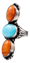 Load image into Gallery viewer, Navajo Native American Orange Shell and Turquoise Ring Size 7 by Kevin Willie SKU232079