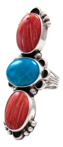 Navajo Native American Orange Shell and Turquoise Ring Size 6 by Darryl Livingston SKU232080