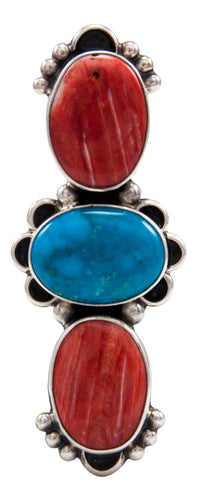 Navajo Native American Orange Shell and Turquoise Ring Size 6 by Darryl Livingston SKU232080