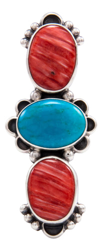 Navajo Native American Orange Shell and Turquoise Ring Size 6 by Darryl Livingston SKU232082