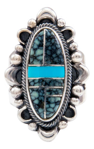 Navajo Native American Turquoise Inlay Ring Size 6 3/4 by Danny Clark SKU232100