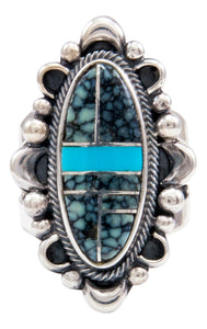 Navajo Native American Turquoise Inlay Ring Size 6 3/4 by Danny Clark SKU232100