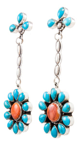 Navajo Native American Kingman Turquoise and Spiny Oyster Shell Earrings by Delgarito SKU232389