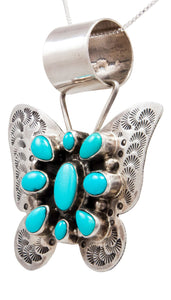 Navajo Native American Kingman Turquoise Butterfly Pendant Necklace by Johnson SKU232450