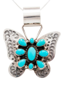Navajo Native American Kingman Turquoise Butterfly Pendant Necklace by Johnson SKU232450