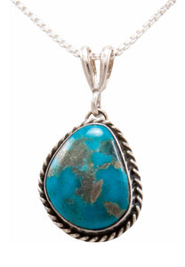 Navajo Native American Kingman Turquoise Pendant Necklace by Platero SKU232481