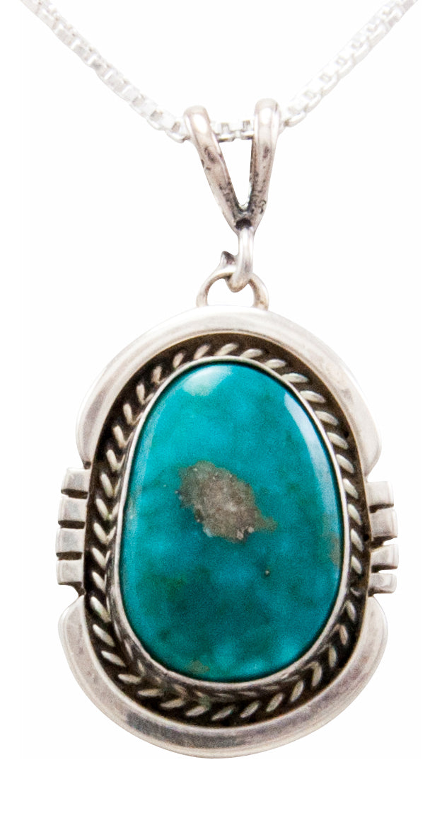 NATIVE American STERLING Silver Kingman Turquoise Necklace Pendant