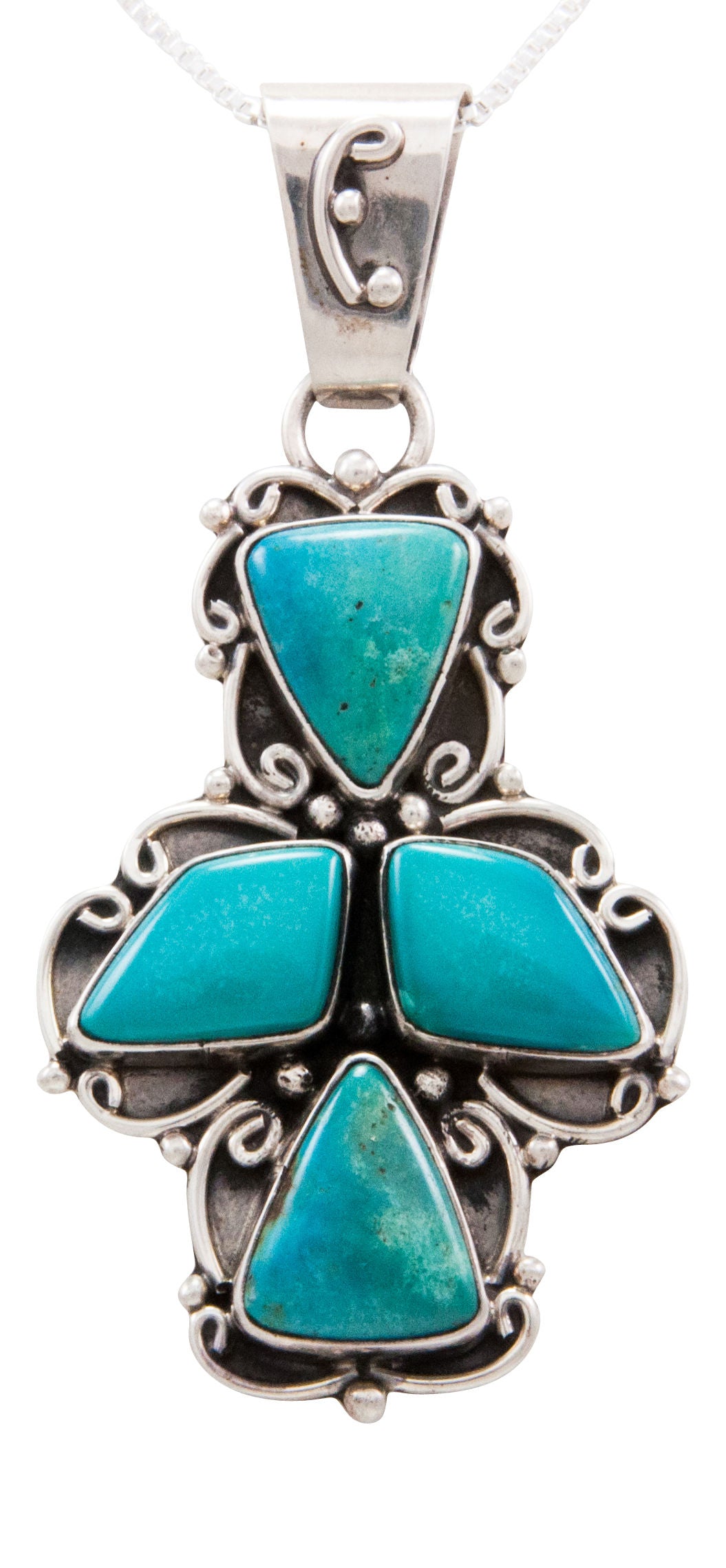 Navajo Native American Kingman Mine Turquoise Pendant Necklace SKU232564
