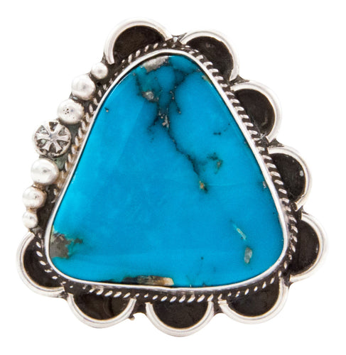 Navajo Native American Blue Gem Turquoise Ring Size 8 1/4 Guerro SKU232647