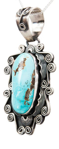 Navajo Native American Pilot Mountain Turquoise Pendant Necklace by Juan SKU232677