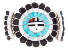 Load image into Gallery viewer, Zuni Native American Turquoise Coral Inlay Sunface Bracelet by Massie SKU232723